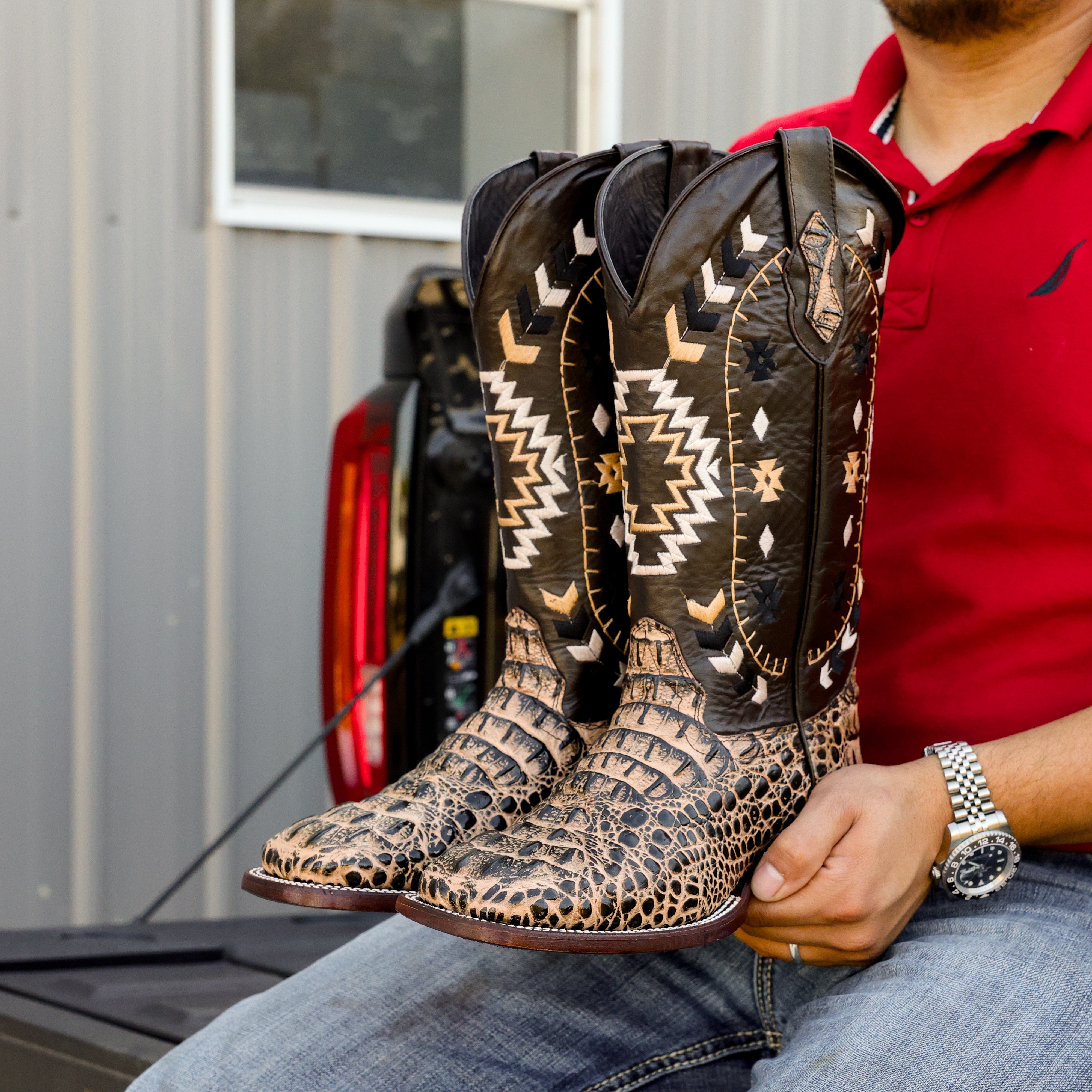 Orix Caiman Neck Leather Boots - Square Toe