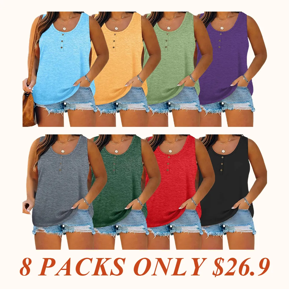 Summer New Trend Large Size Women's Tank Button Casual Vest, Fitted Plain Design, Perfect for Daily Wear