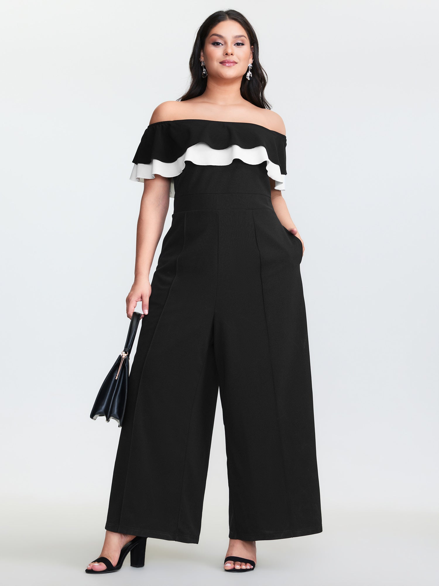 Off-Shoulder Lotus Leaf Neckline Jumpsuit