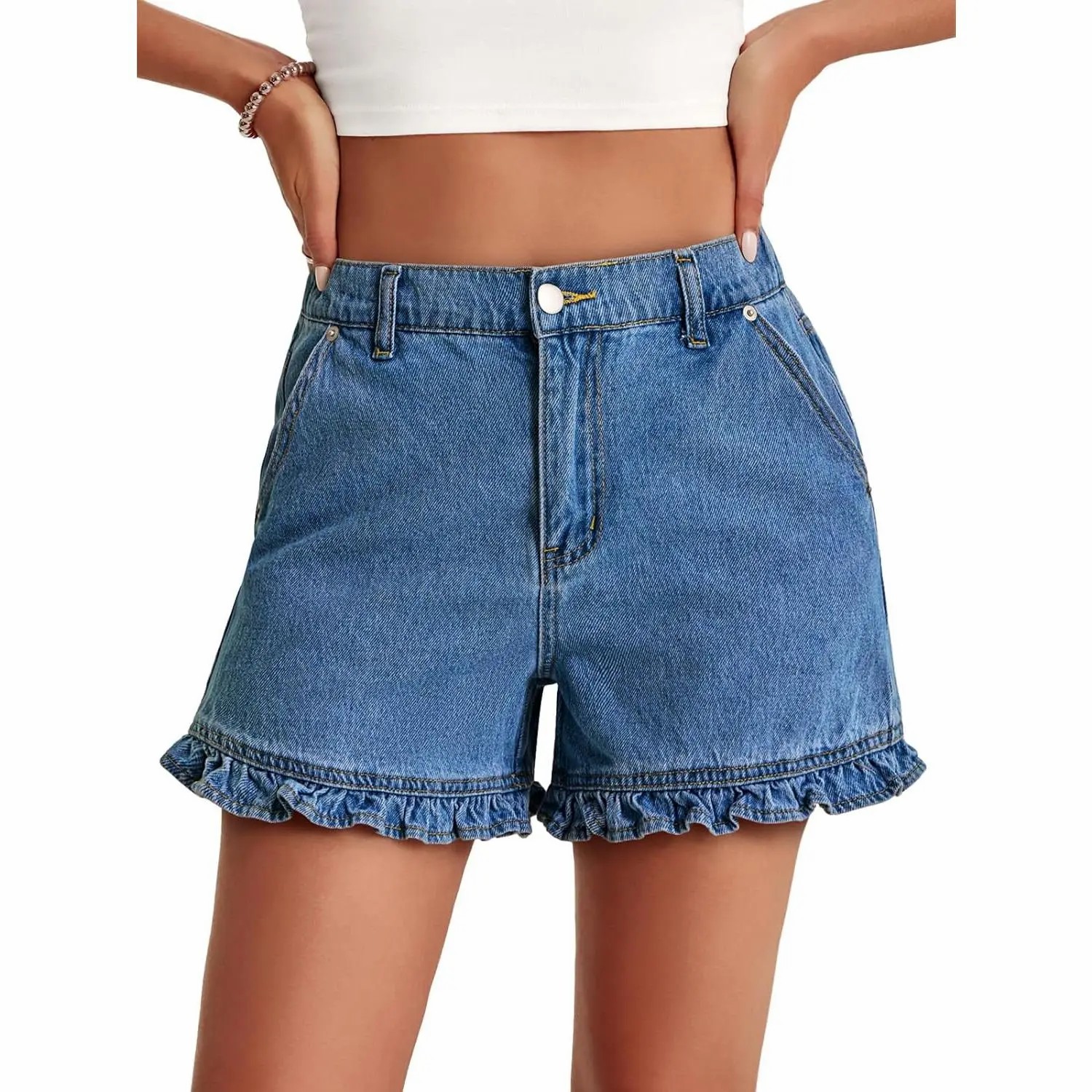 Women’s Summer Ruffle High-Waisted Denim Shorts