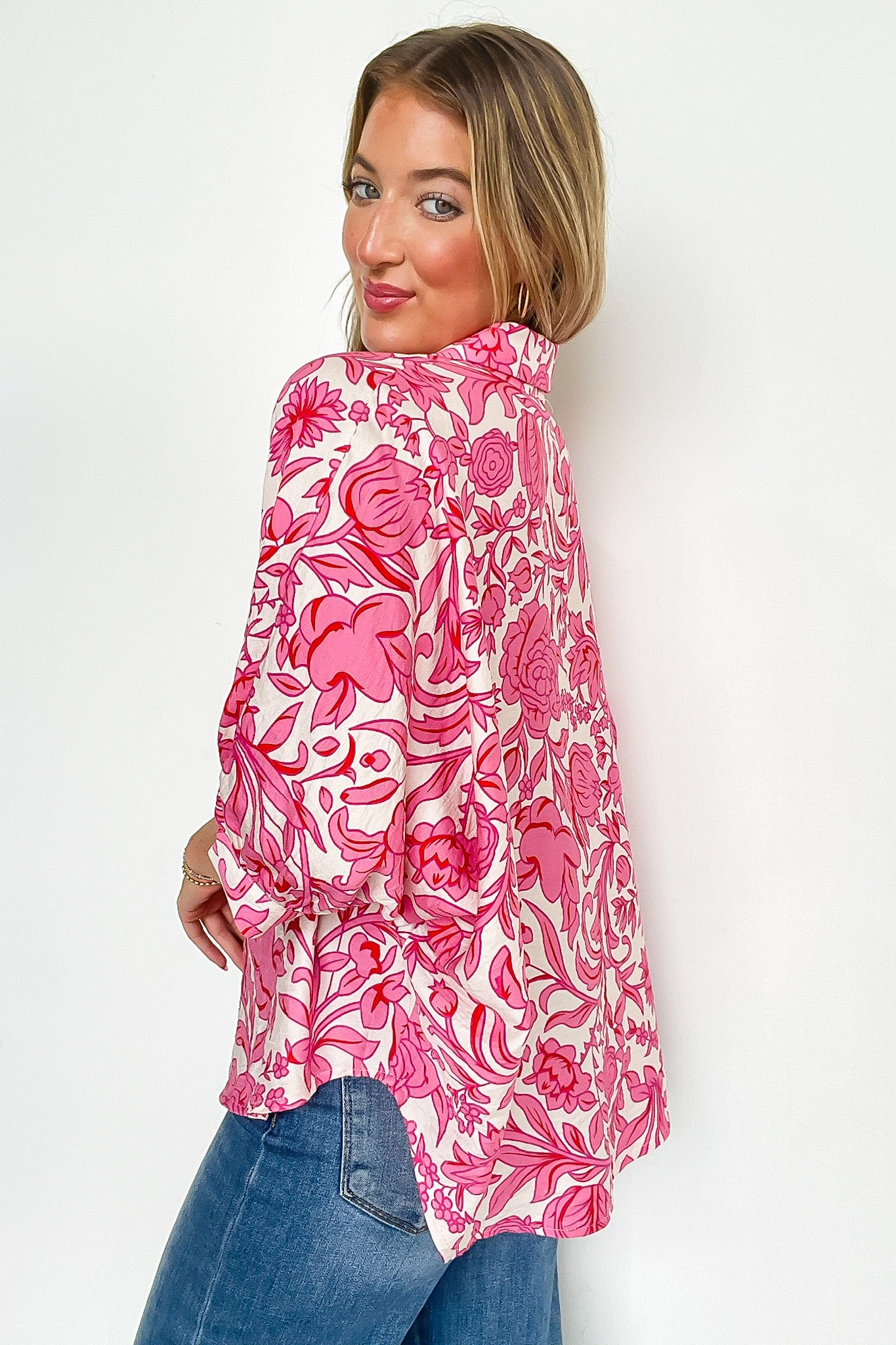 Floral Print Short Dolman Sleeves Blouse