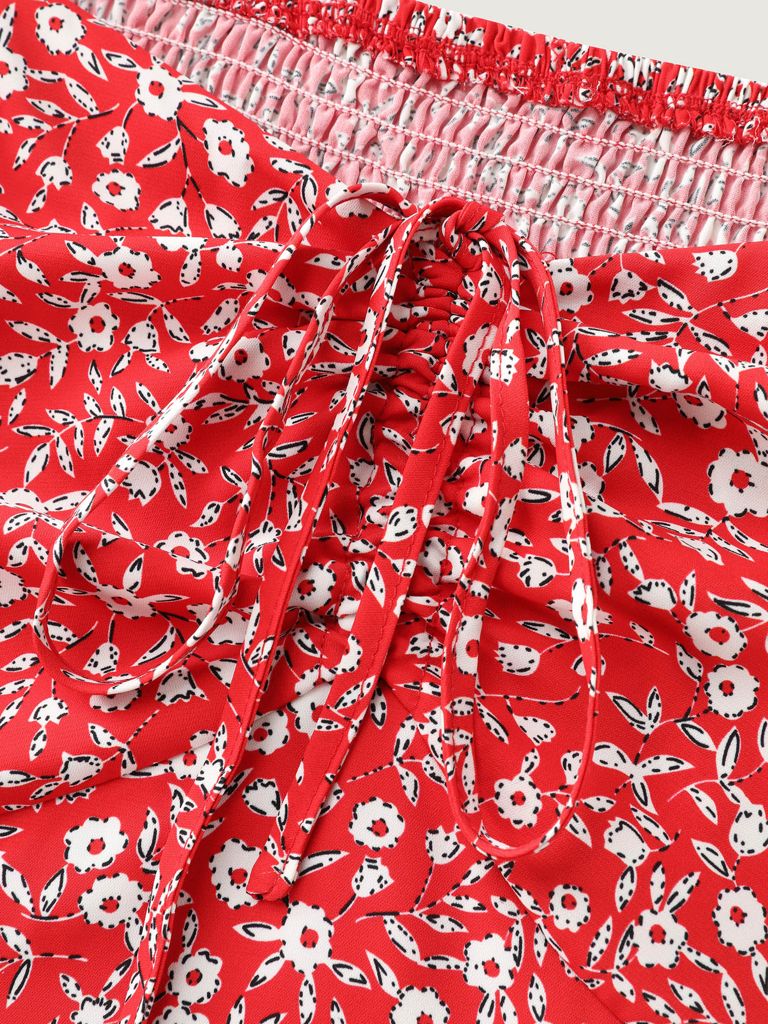 Micro Floral Print Shirred Bow-Tie Mini Dress