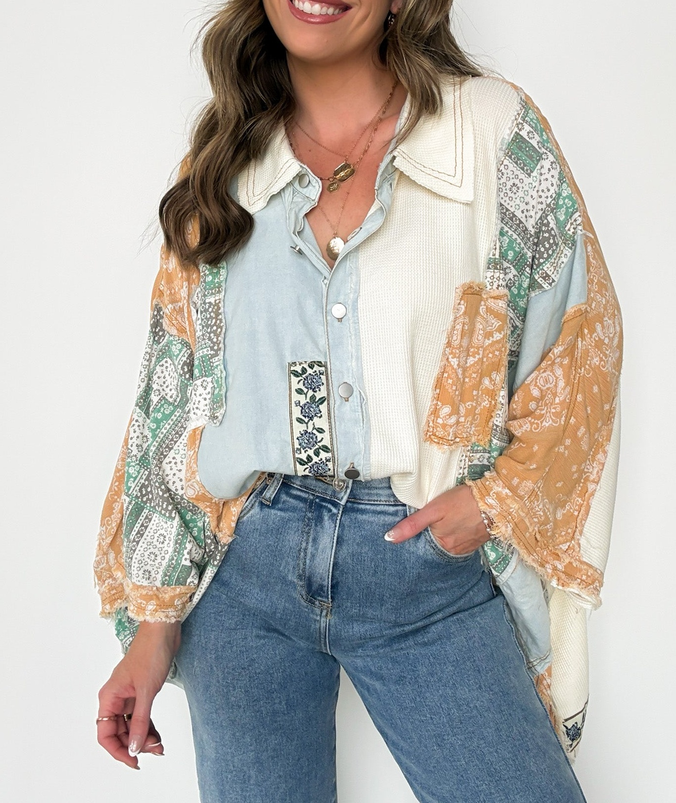 Patchwork Contrast Denim Shirt