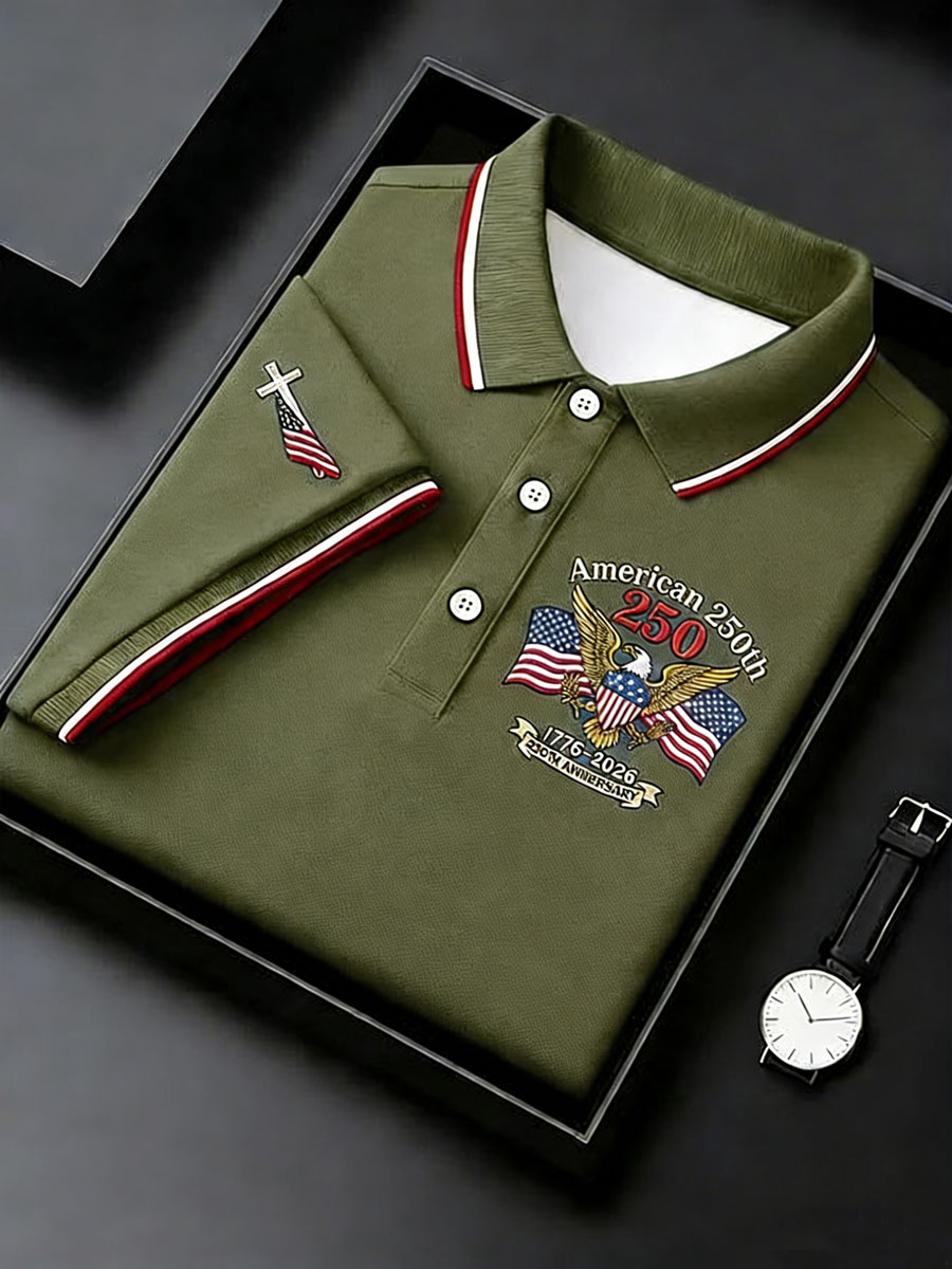 Men'S American 250Th Print Commemorative Polo Shirt