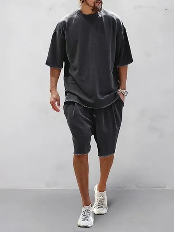 Casual Loose Fit Solid Sports Sets Sweat Suit Textured Sweatsuit