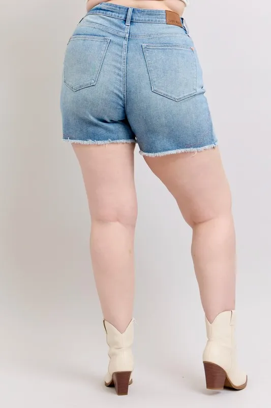High Waist Western Embroidery Detail Cut Off Denim Shorts