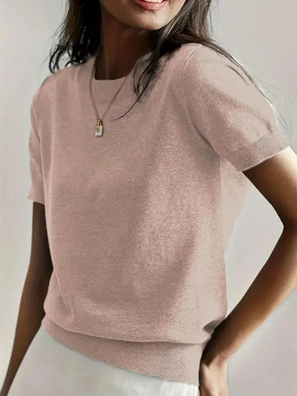 Women's Solid Color Crew Neck Short Sleeve Pullover