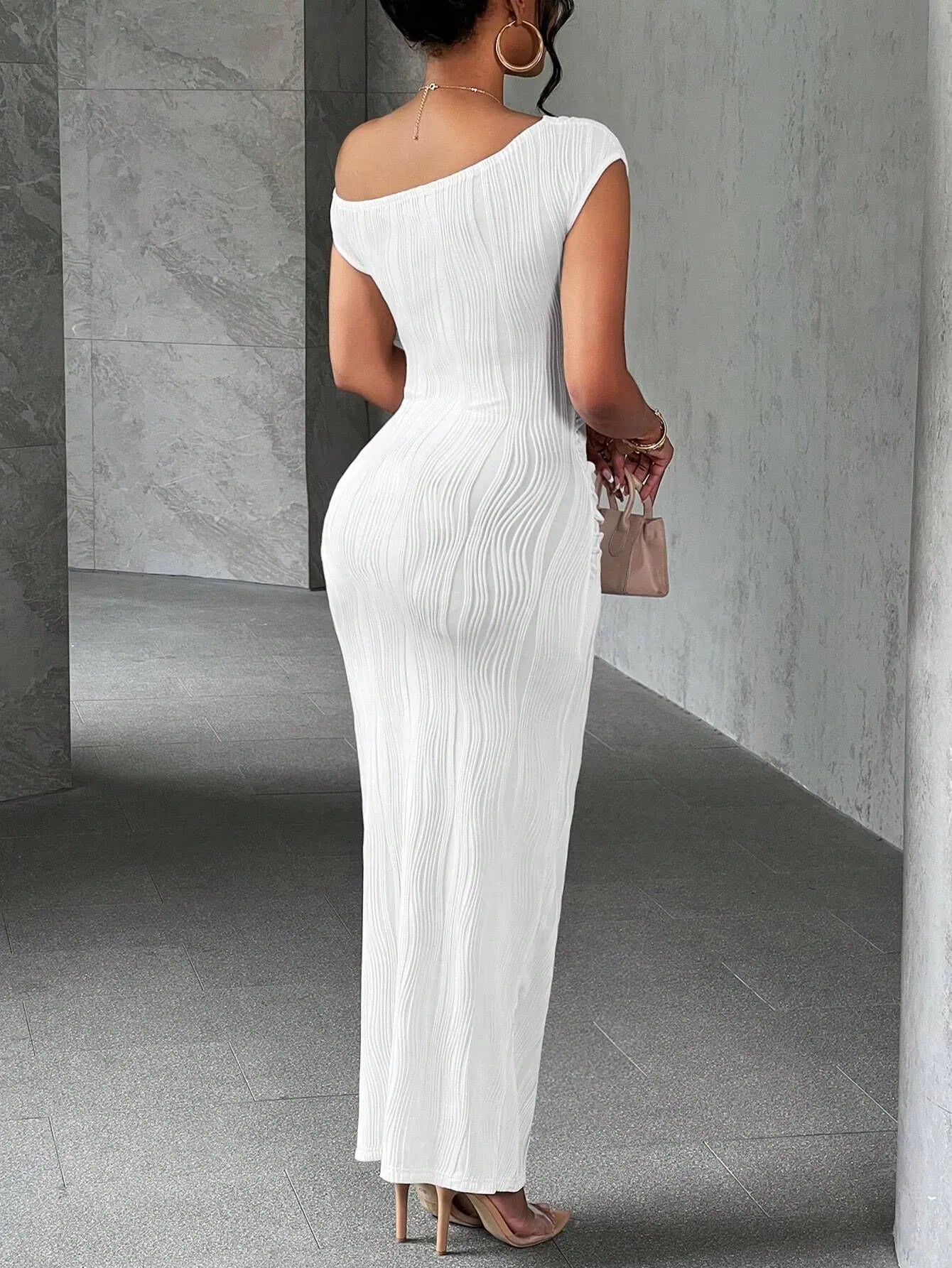 Asymmetrical One Shoulder Bodycon Maxi Dress