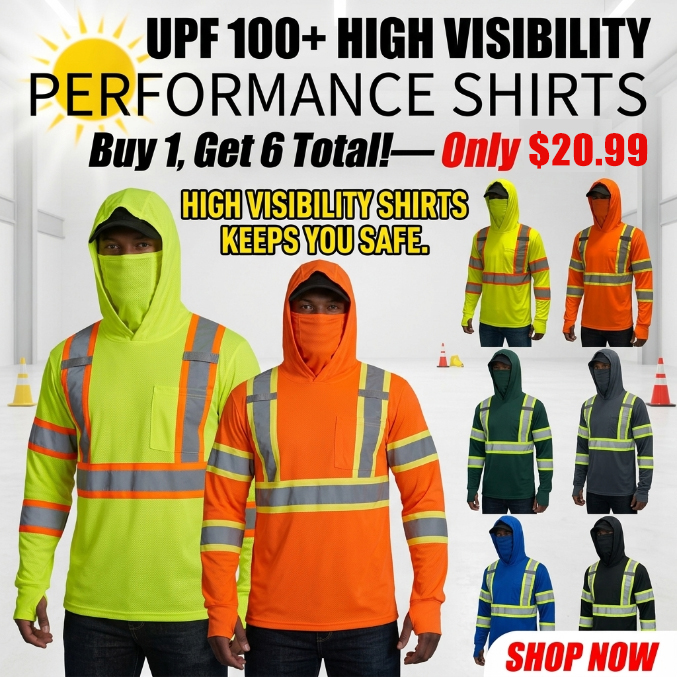 6-Pack Hi-Vis Performance Work Hoodie Shirts (Quick-Dry & Breathable)