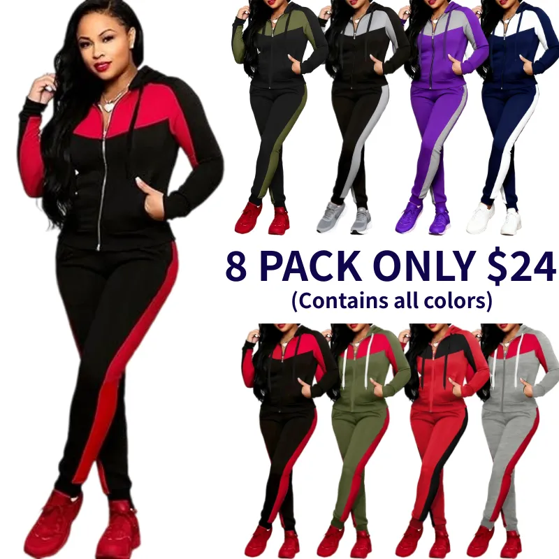 Two-piece Set Women's Colorblock Zip Up Hoodie & Pocket Pants