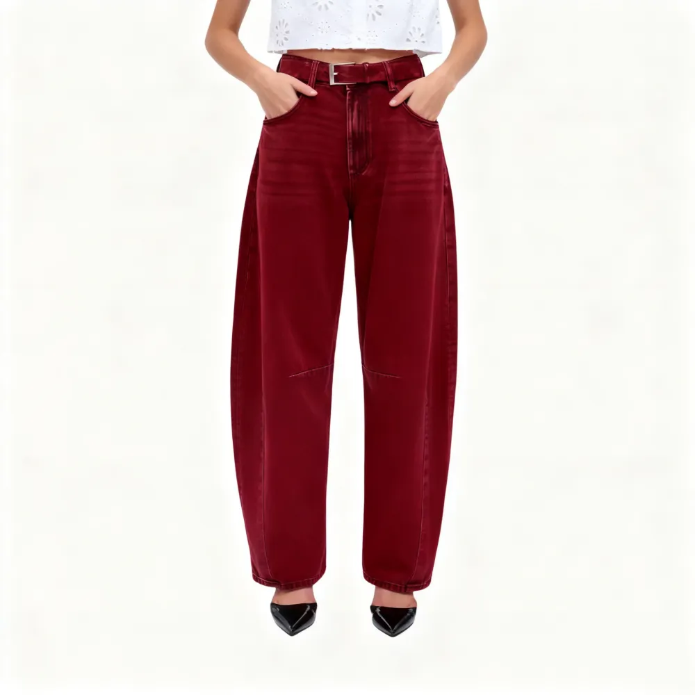 Women High Waist Baggy Barrel Leg Jeans