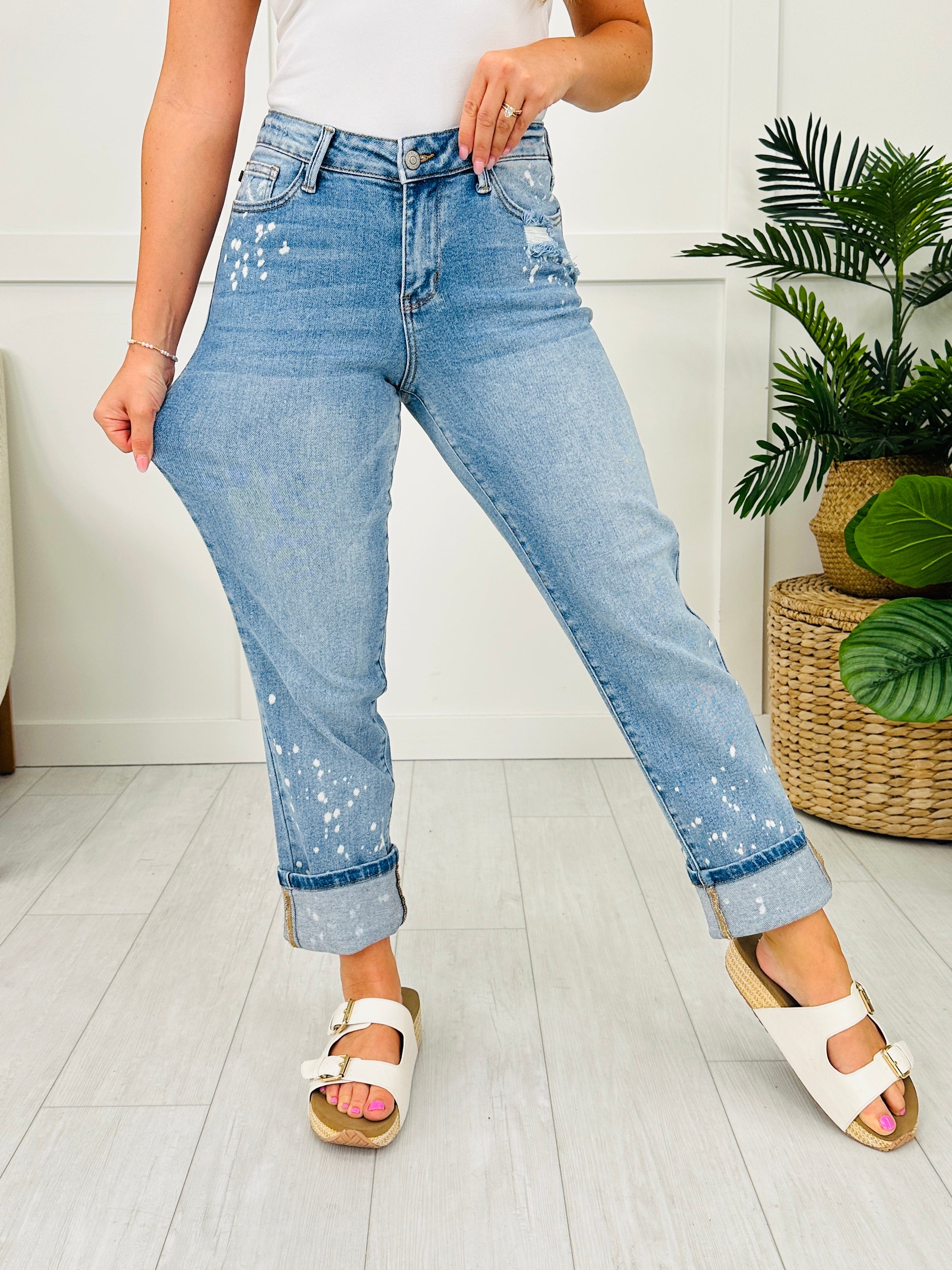 Judy Blue Confident & Carefree Bleach Splatter Boyfriend Jeans
