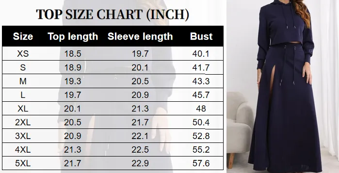 Women's Solid Drawstring Hoodie & Split Thigh Skirt Set