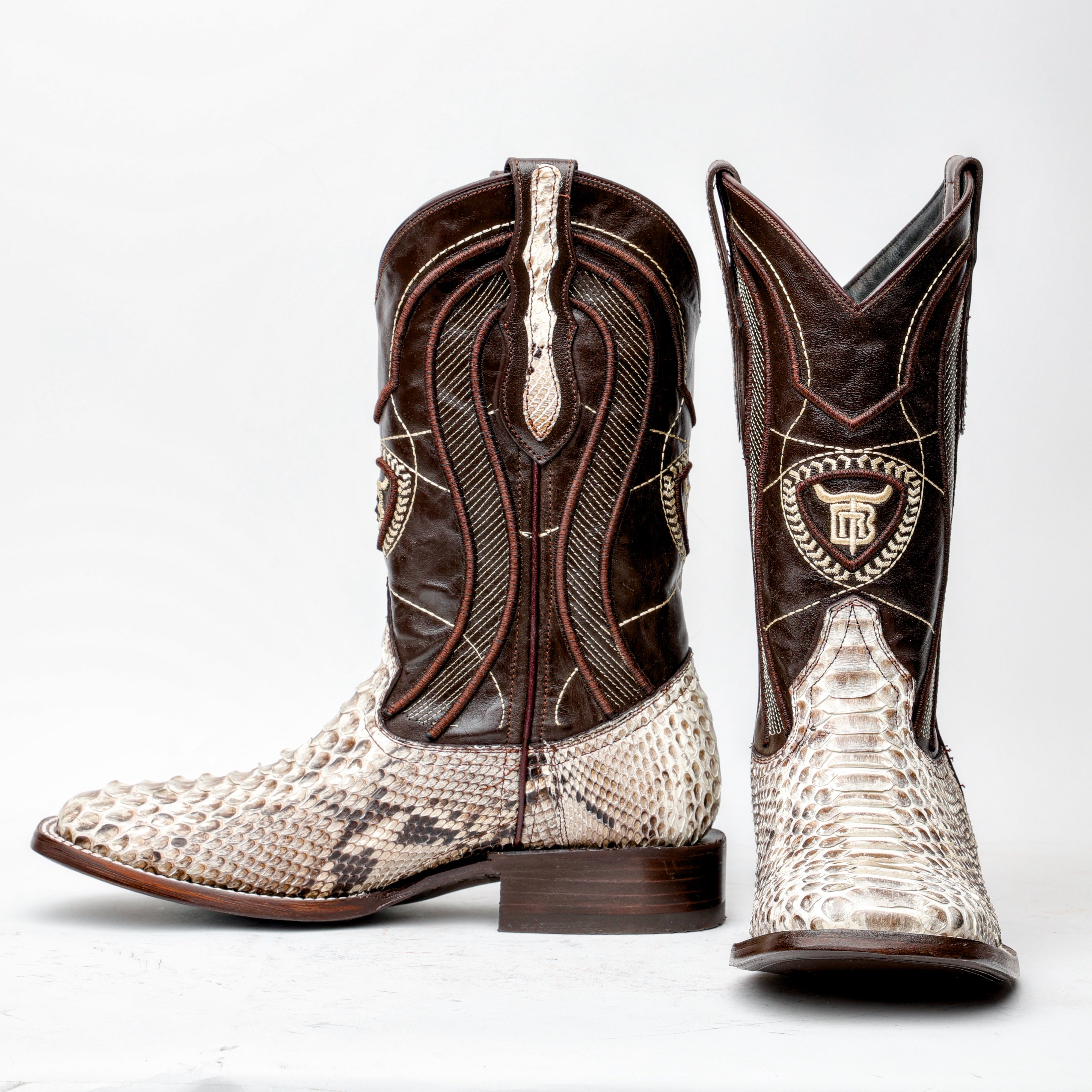 Genuine Natural Python Boots - Square Toe