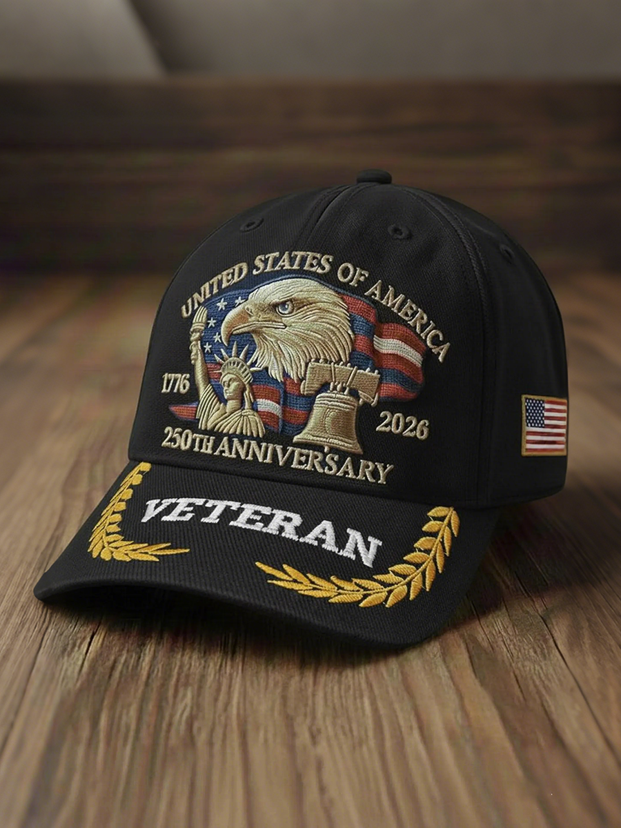 USA 250th Anniversary Veteran Embroidered Bald Eagle Patriotic Hat