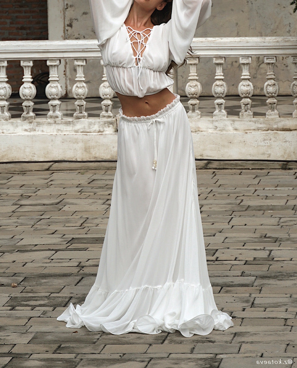 Ivory Chiffon Maxi Skirt