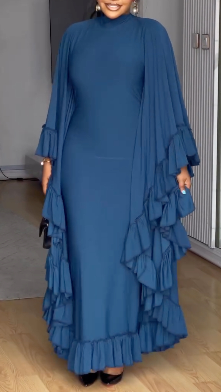 Women's Round Neck Ruffled Elegant Dress