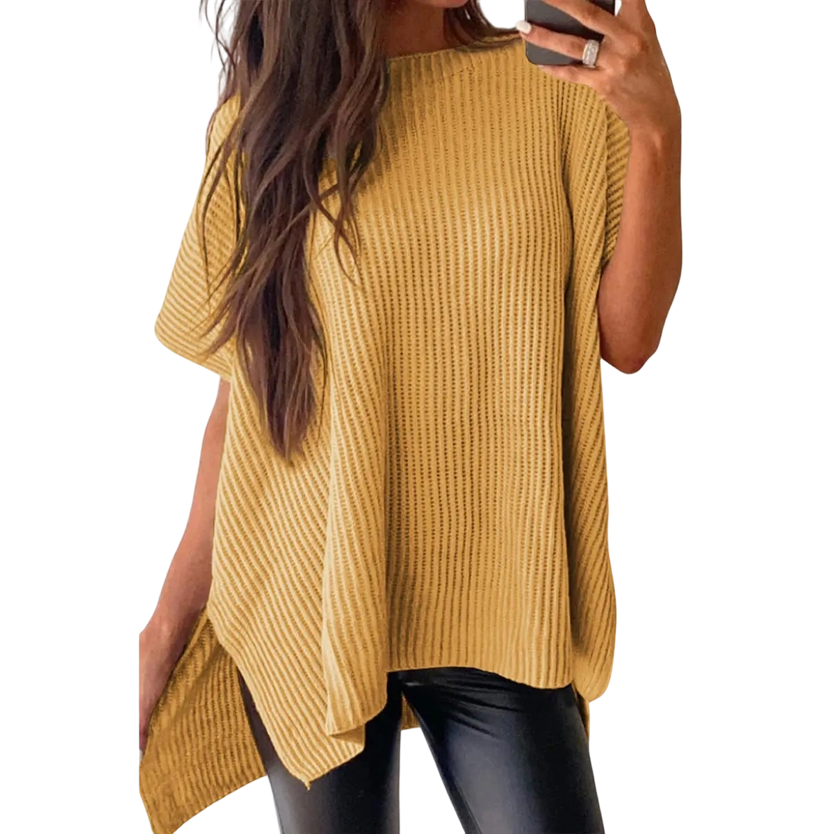 Women's Oversized Ribbed Short Sleeve Knit Top