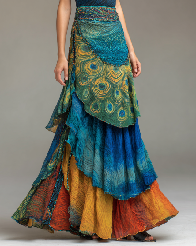 Women's vibrant spring/summer rainbow-colored skirt 4516