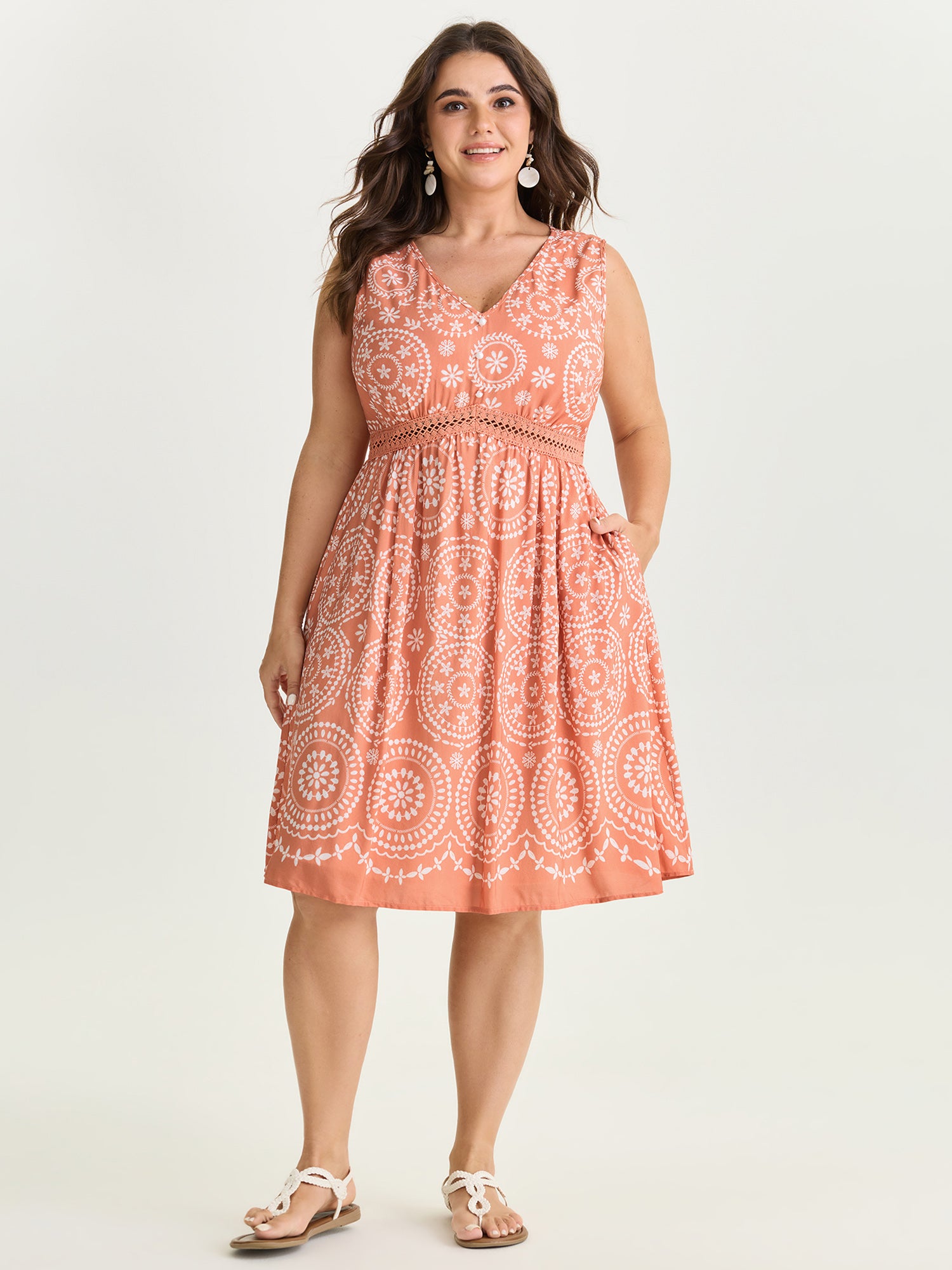 Geometric Print Deep V-Neckline Mini Dress