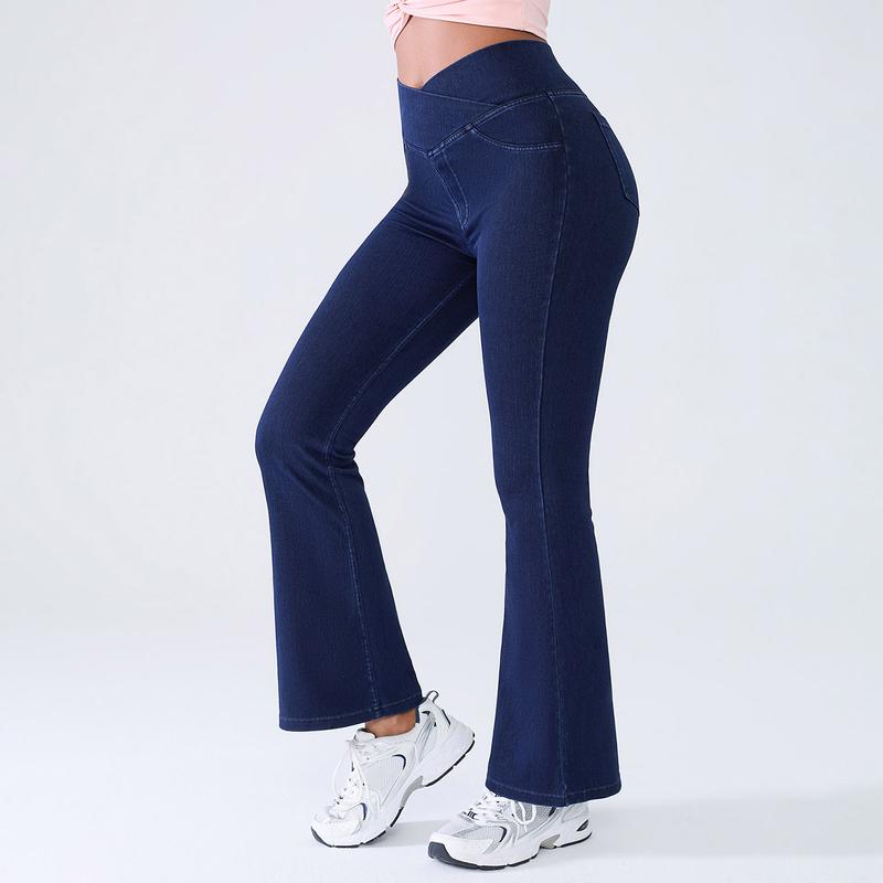 Women’s High-Waisted Bootcut Flare Jeans – Crossover Waist, Stretch Denim & Back Pockets