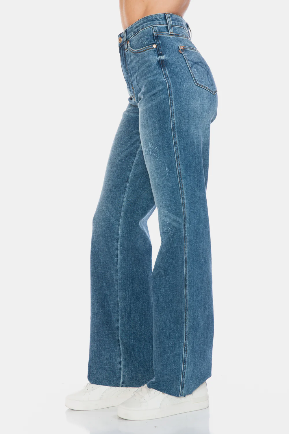 Blue Full Size Tummy Control Cut Raw Hem Straight Jeans