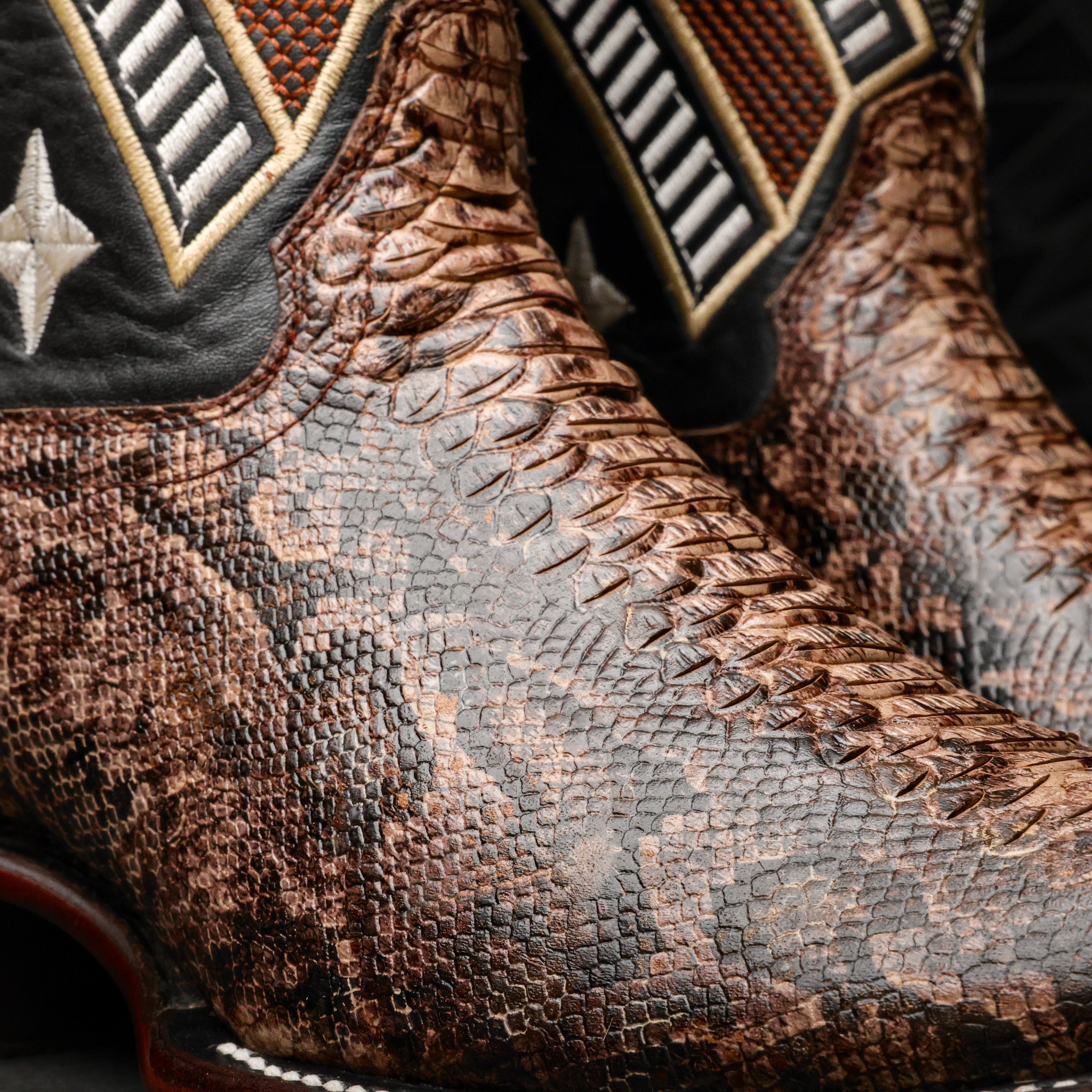 Brown Water Snake Leather Boots - Cutter Toe