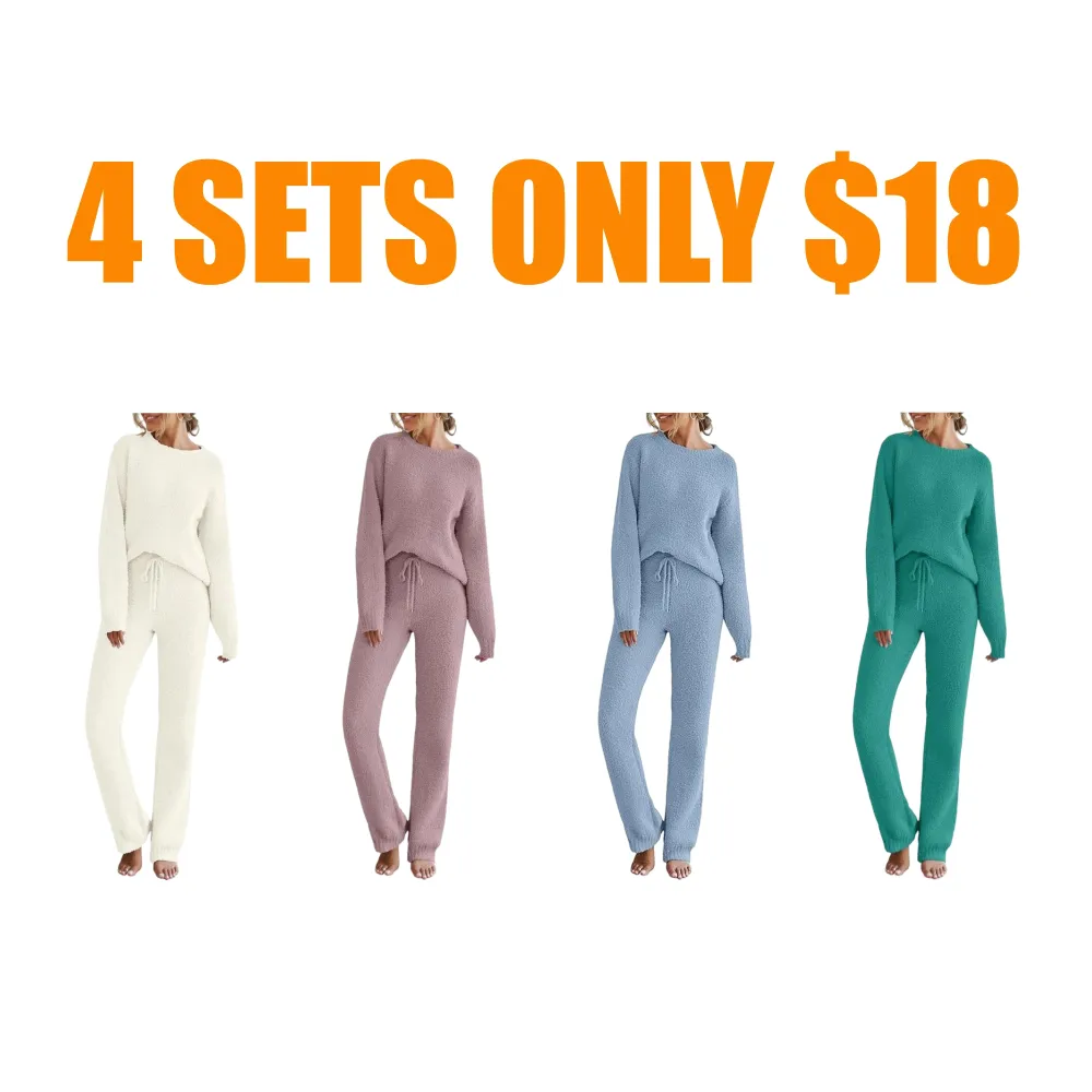 Womens Fuzzy Fleece Long Sleeve 2 Piece