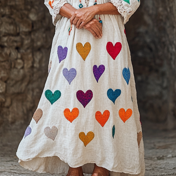 Vintage Loose Linen Patchwork Dress c083