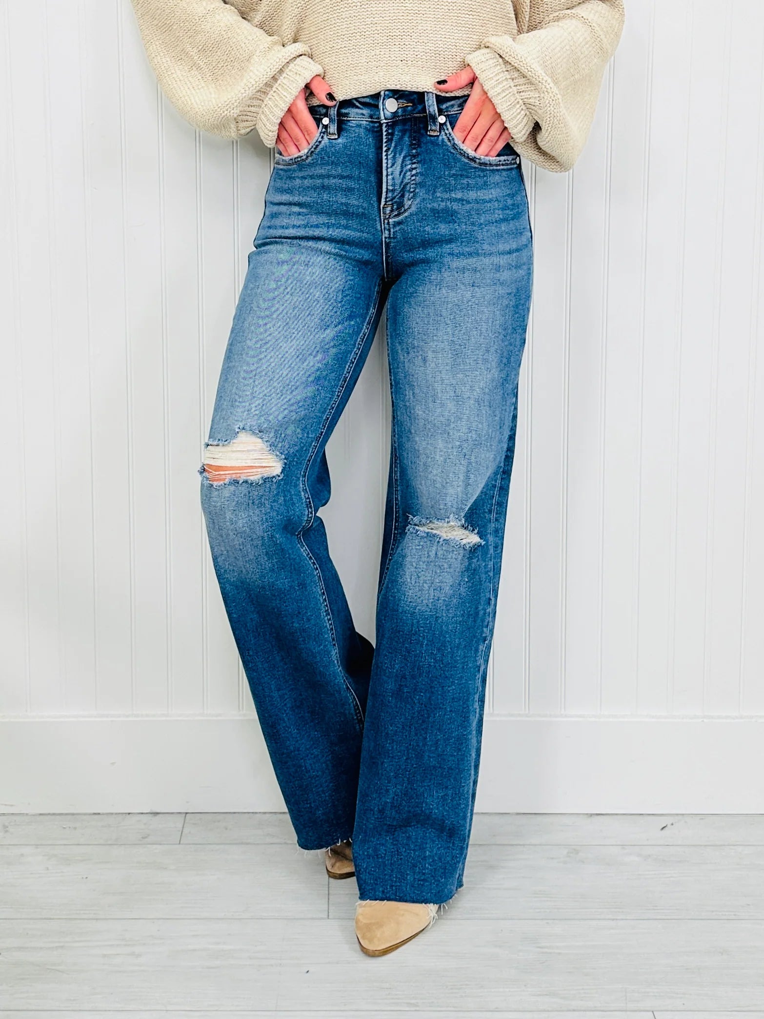 By Your Side Wide Leg Tummy Control Jeans