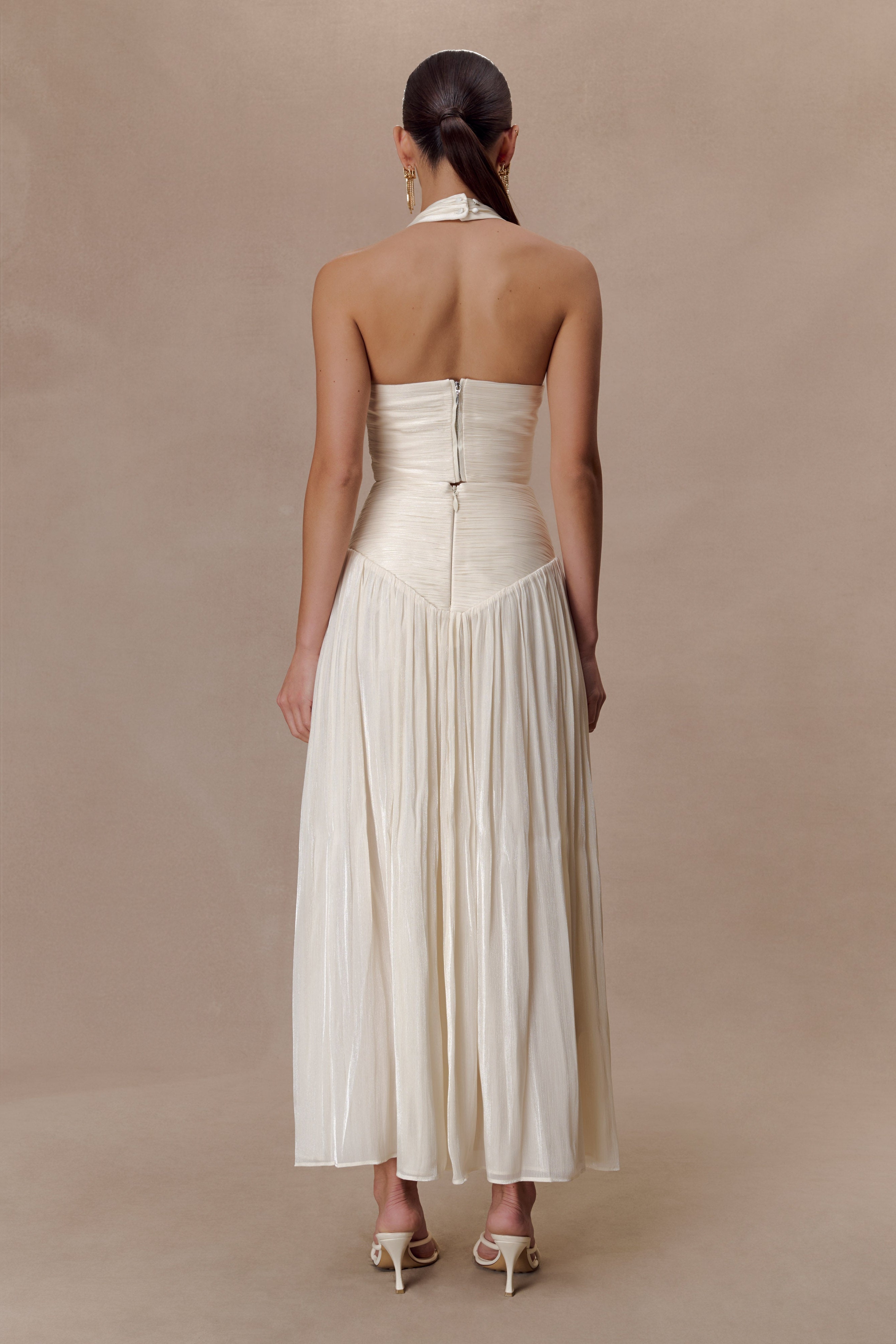 White Gathered Midi Skirt