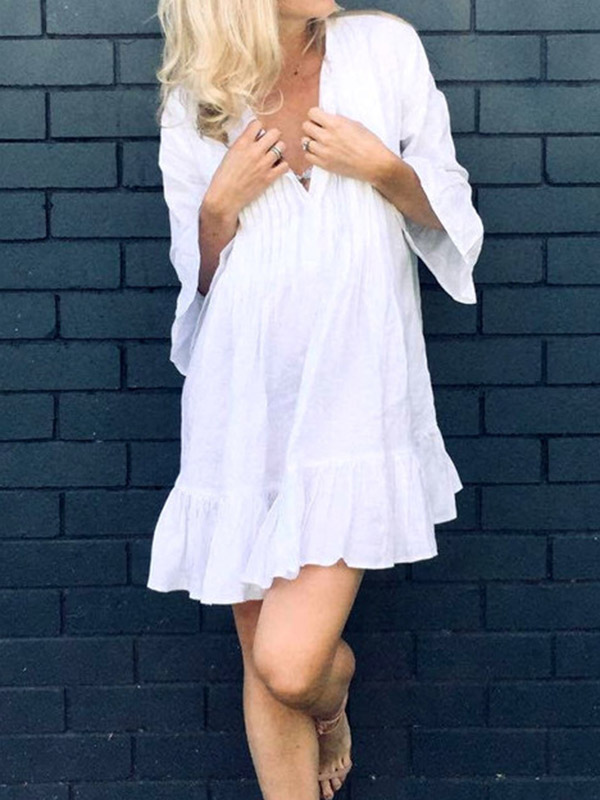 Solid Color Long Sleeves Cover-Ups Tops