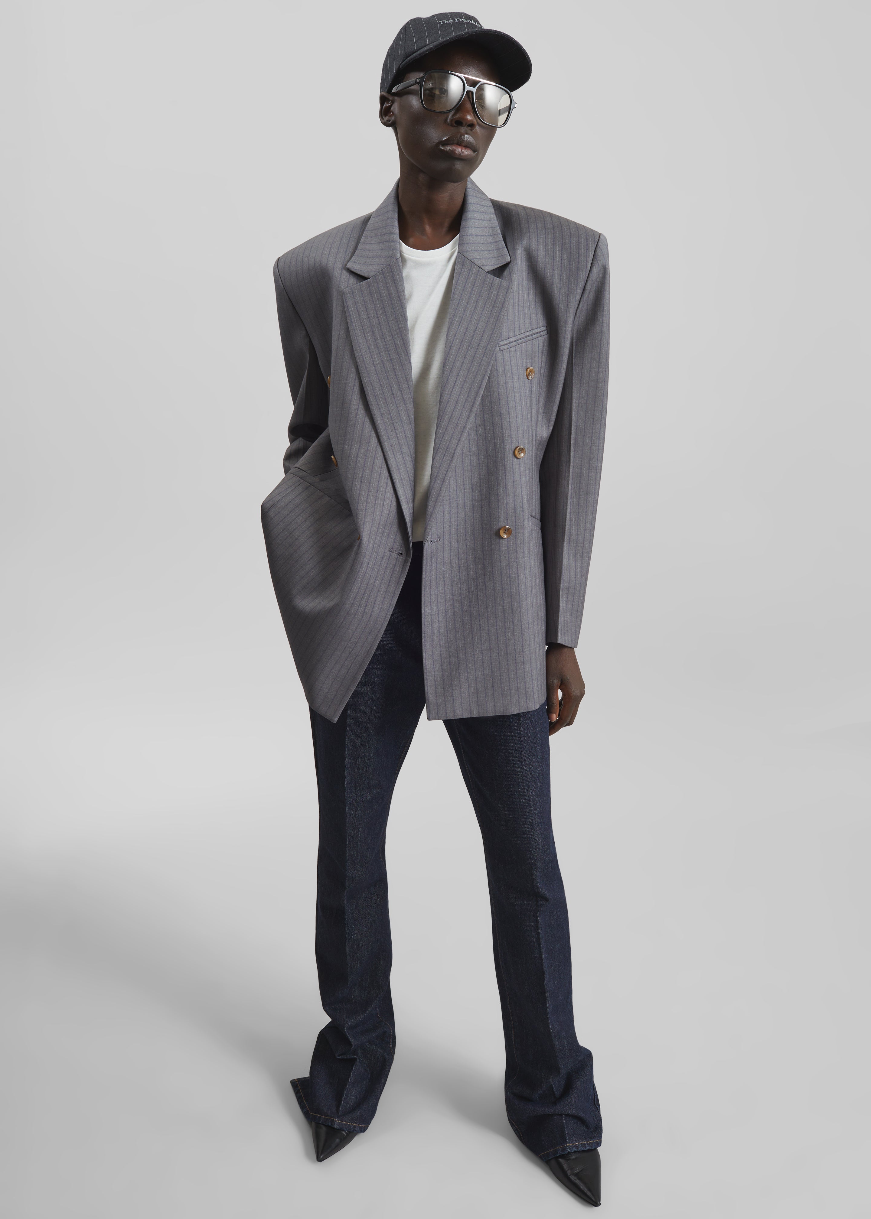 Helmond Double-Breasted Blazer - Grey Multi Stripe