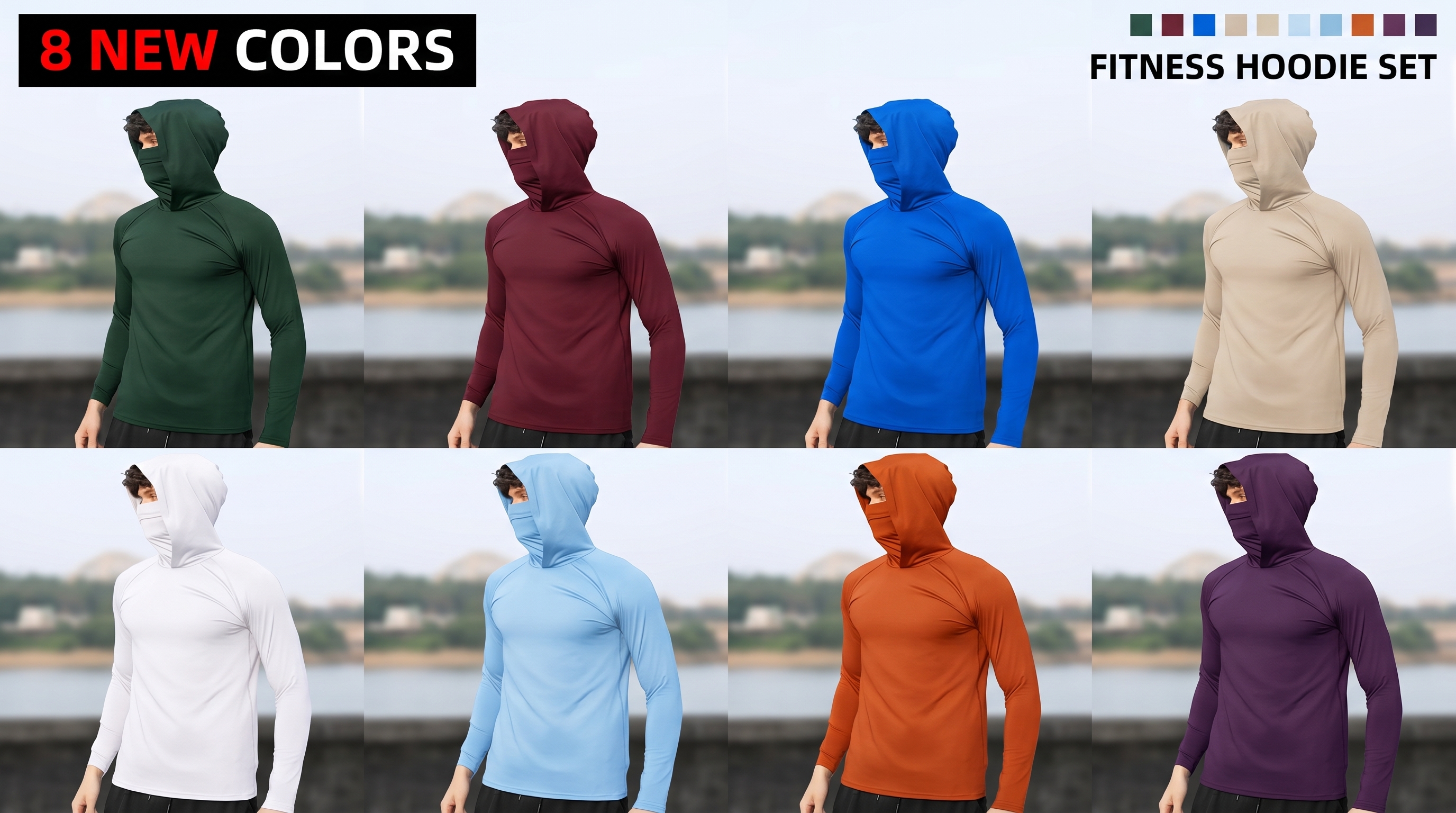 8-Piece Men's Casual Hoodie Set – Soft, Stylish & Versatile Pullover Hoodies (Blue, Black, Light Gray)