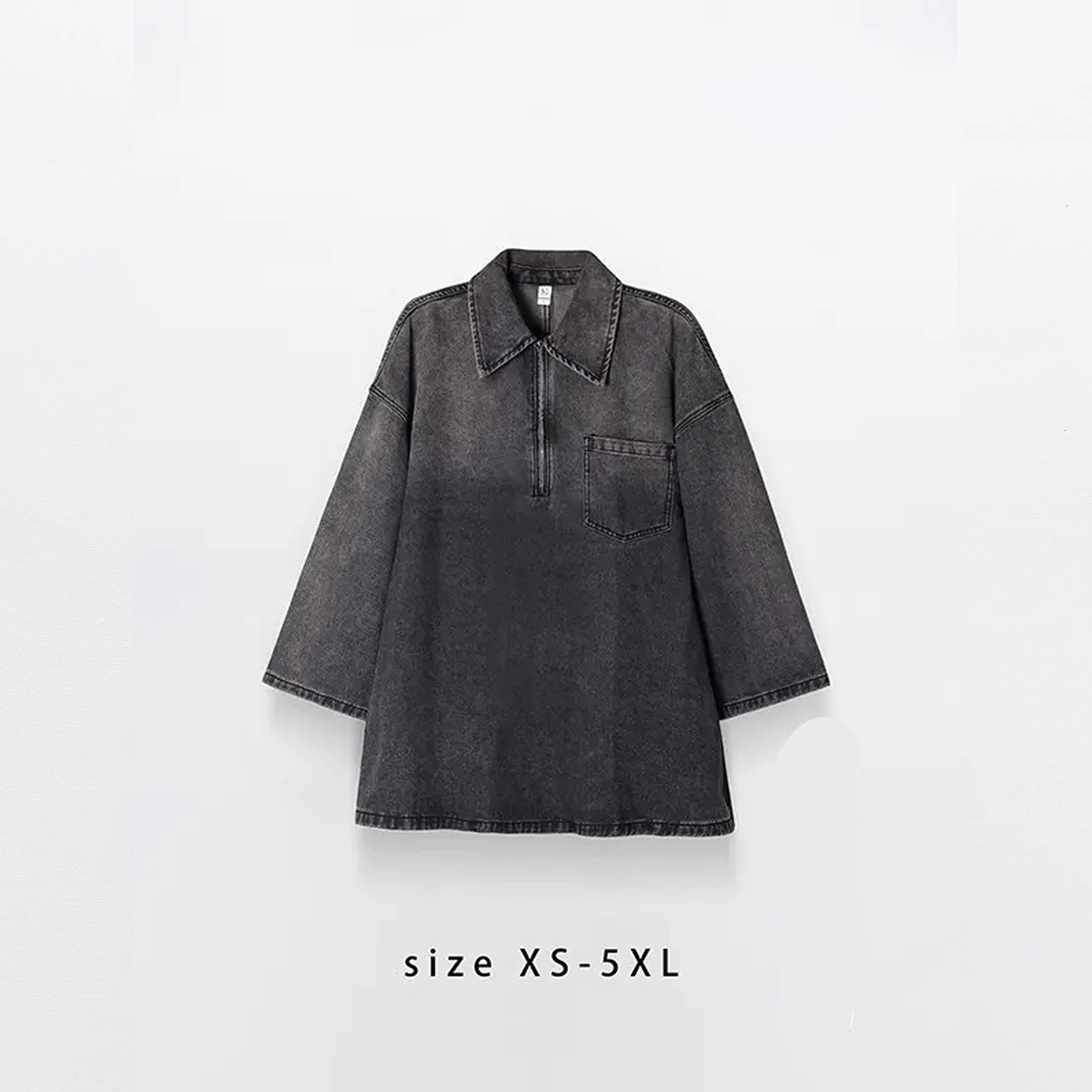 Women’s Vintage Washed Half-Zip Denim Shirt Dress