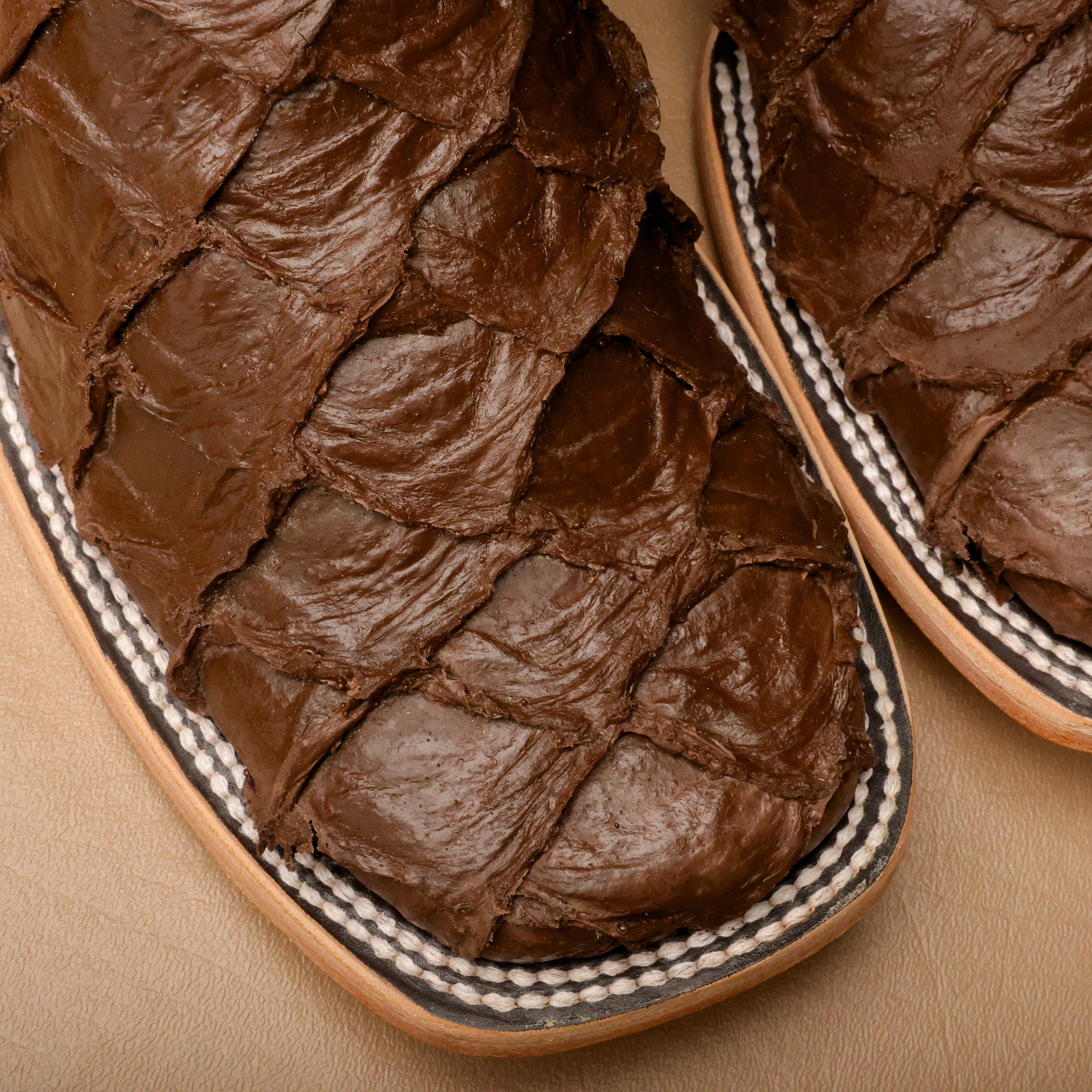 Matte Brown Jumbo Pirarucu Leather Boots - Square Toe