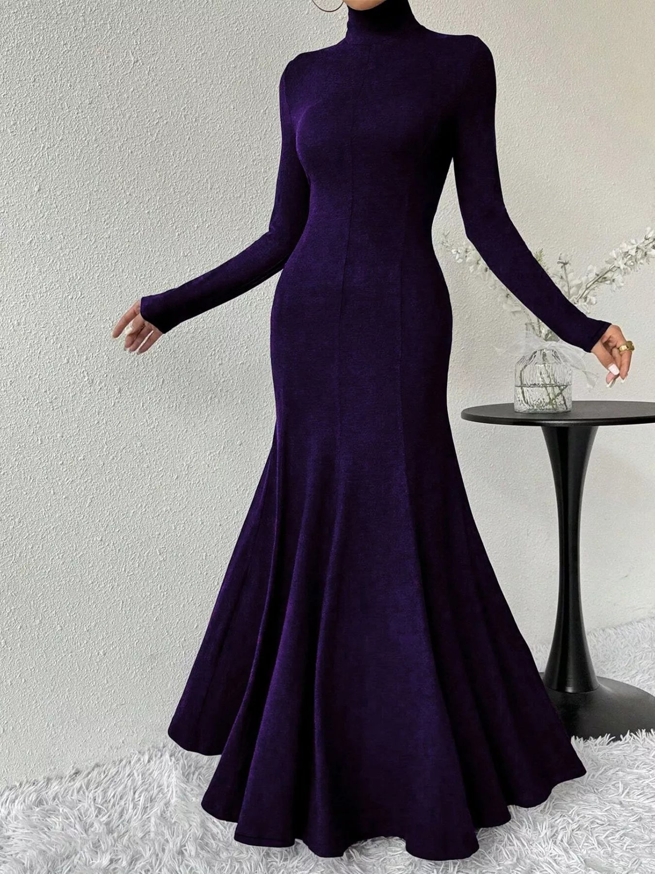 Turtleneck Long Sleeve Maxi Mermaid Dress