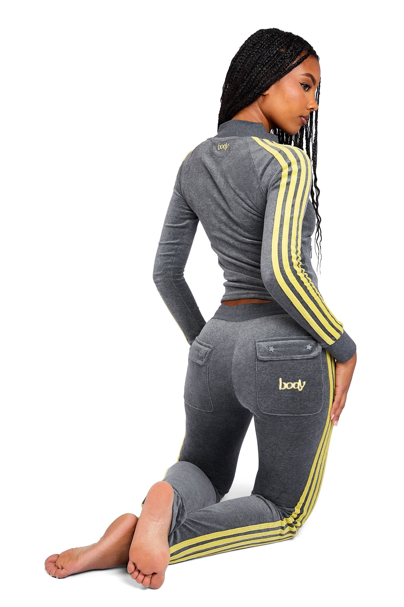 BODY VELOUR TRACK JACKET (CHARCOAL/LIME YELLOW)