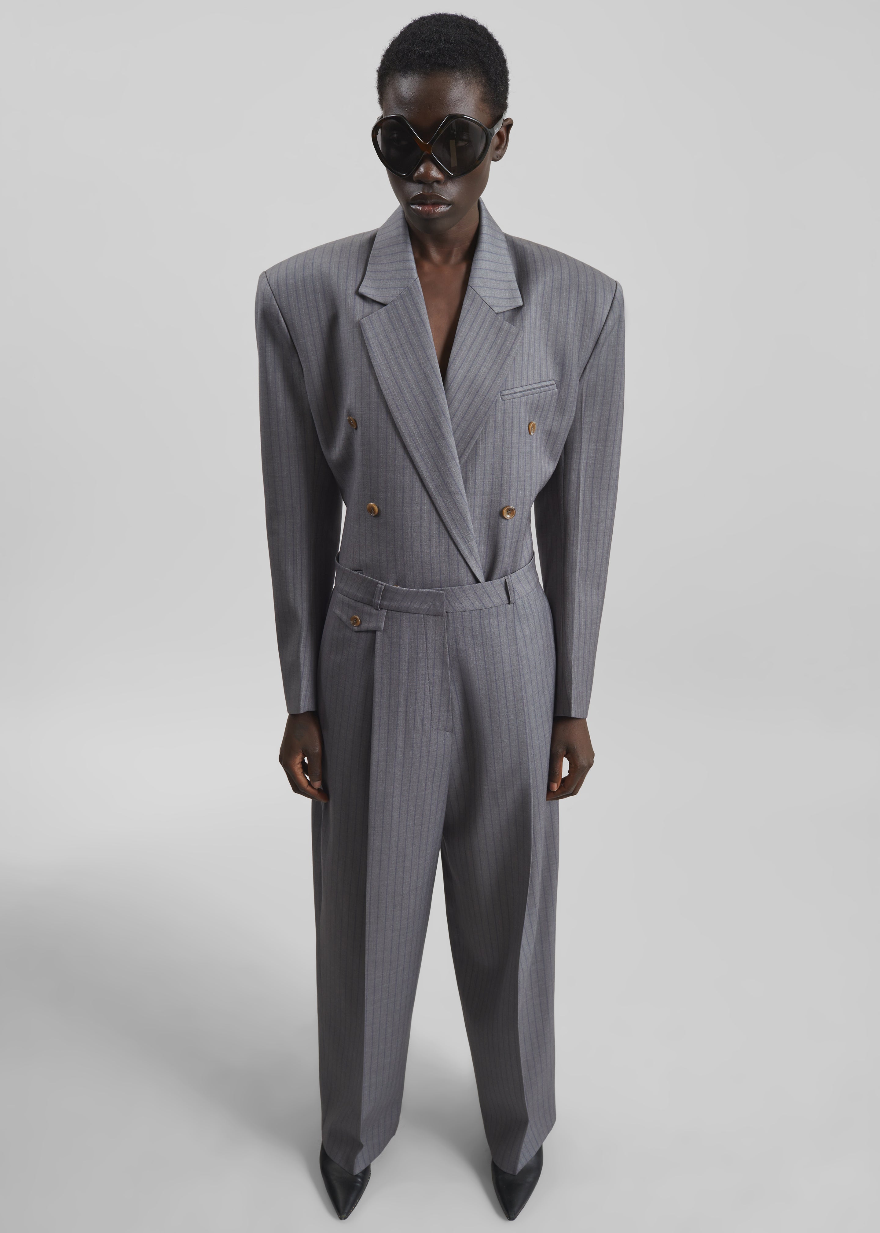 Helmond Pleated Trousers - Grey Multi Stripe