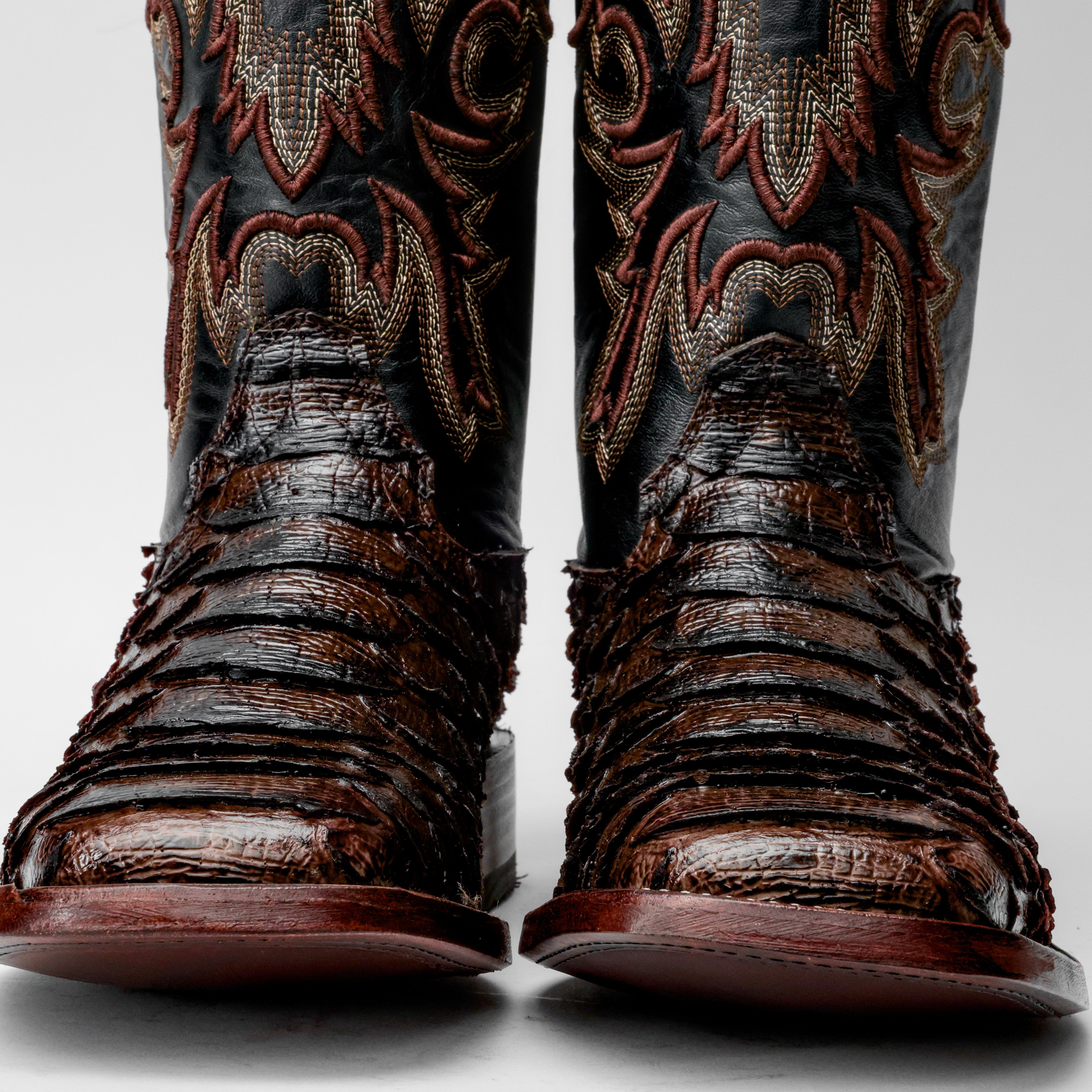 Brown Jumbo Python Leather Boots - Square Toe