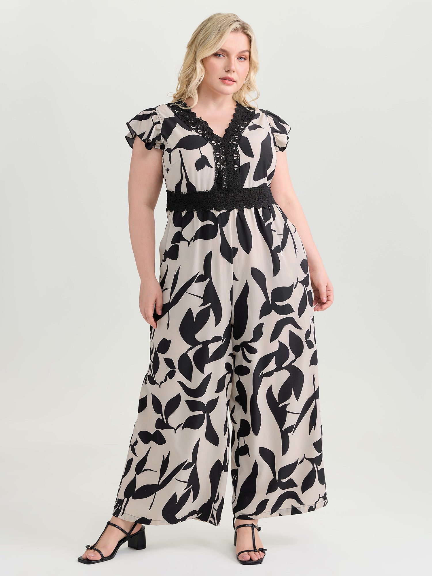 Silhouette Flower Lace Waist-Defining Jumpsuit