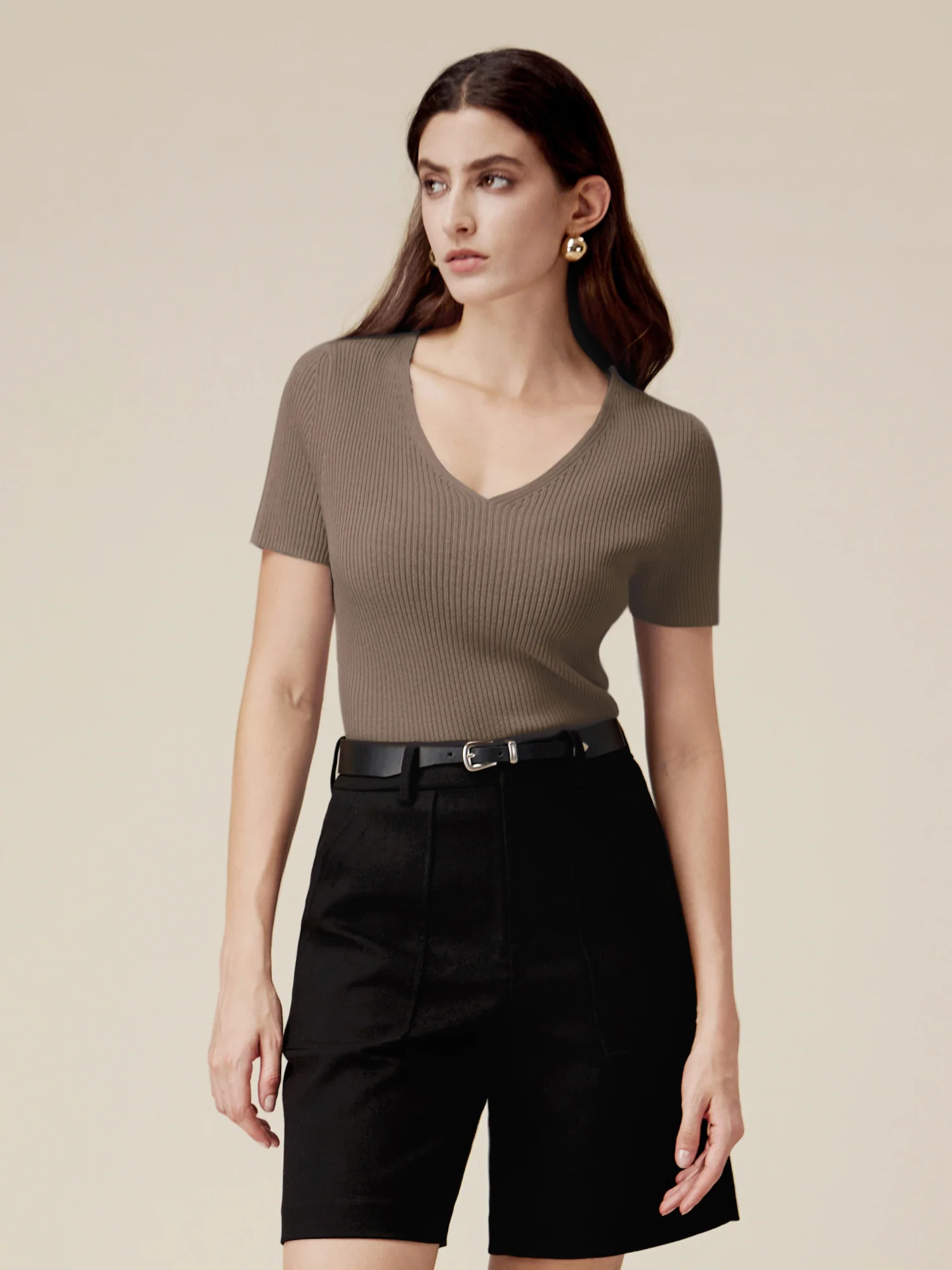 Linen & Lyocell Slim Fit Casual Basic Top