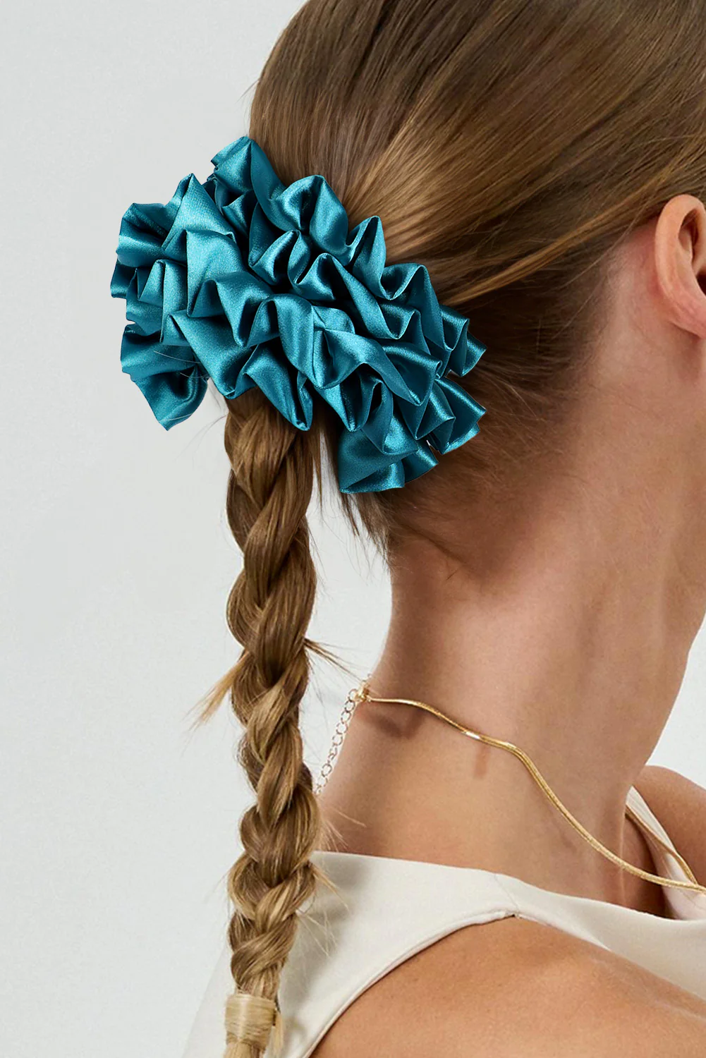 Lapis Large Flower Wrinkle Hair Scrunchie