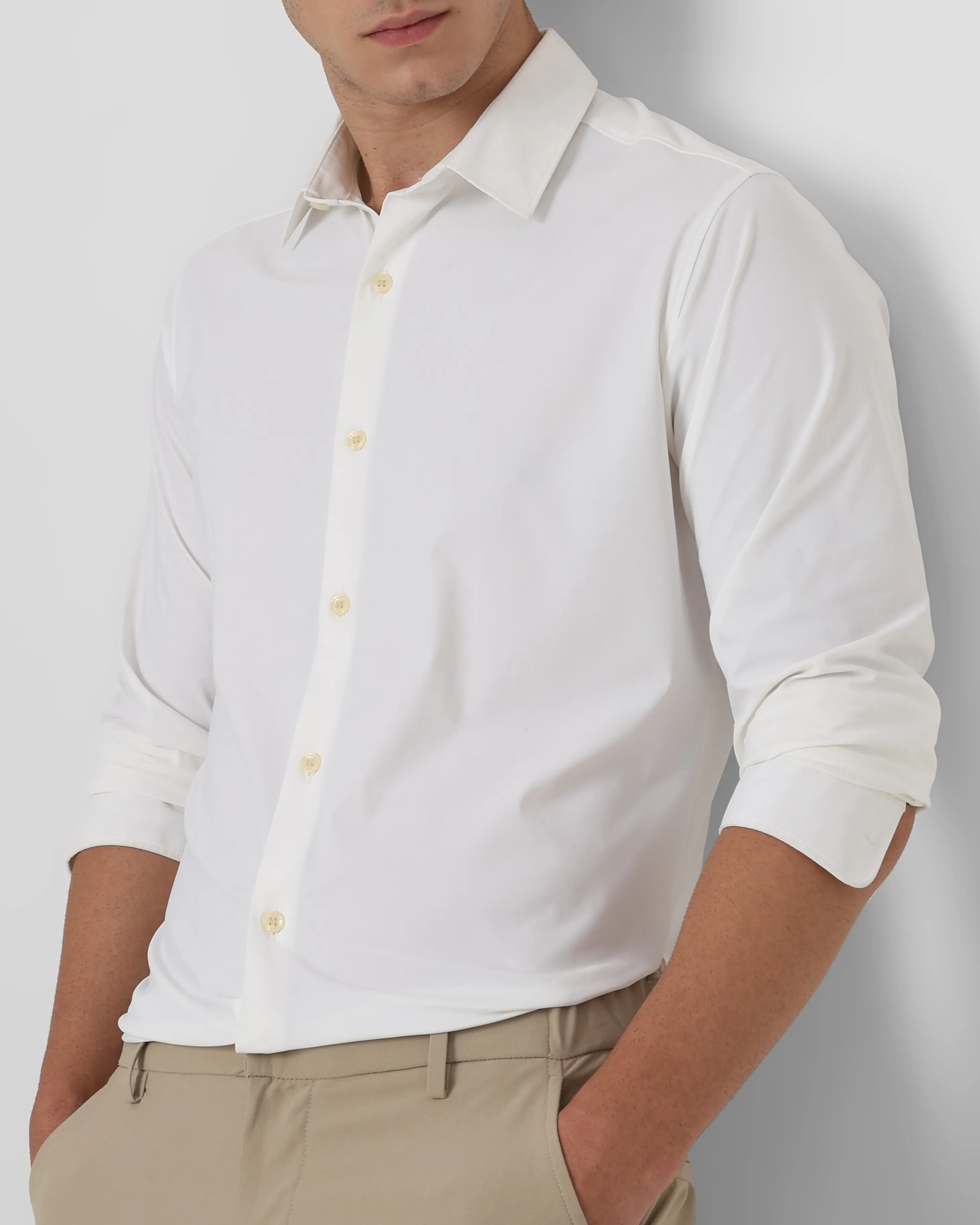 Leisure Soft And Comfortable Slim-Fit Dark White Shirt