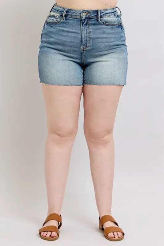 High Waist Star Seam Detail Denim Shorts