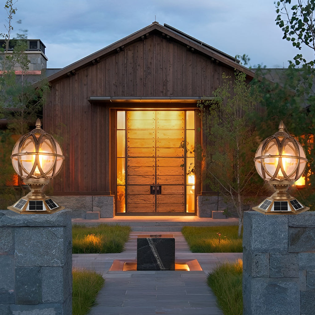 Round Ball Waterproof European Style Solar Powered Fence Post Lights