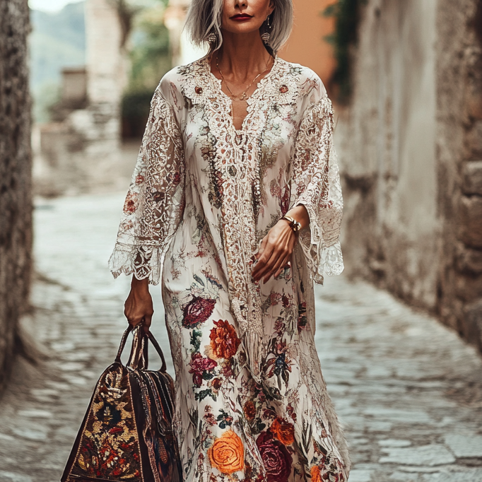 Vintage Loose Linen Patchwork Dress 9369