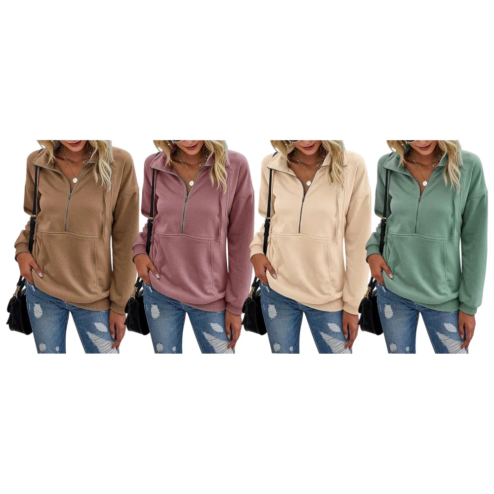 Women's Casual Long Sleeve Lapel Zipper Sweatshirt
