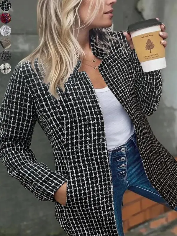 Women's Solid Color Pocket Long Sleeve Open Front Coat