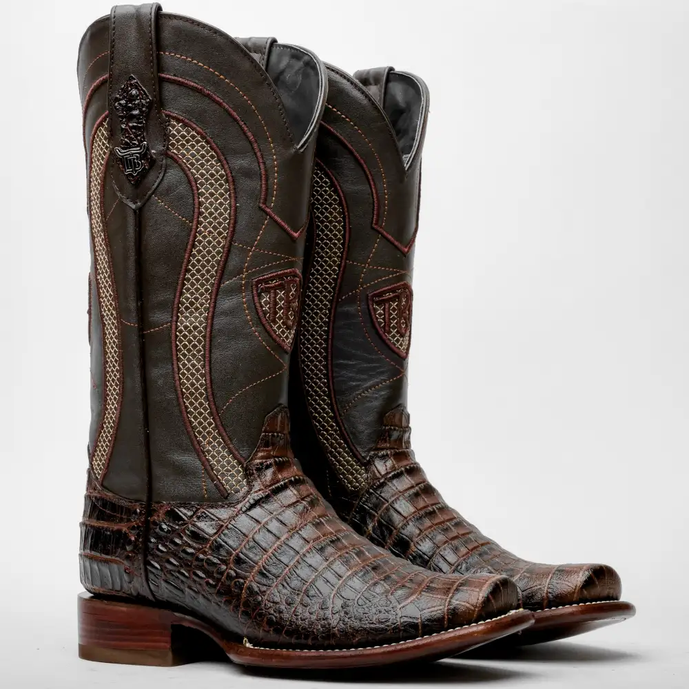 Brown Caiman Belly Leather Boots - Cutter Toe